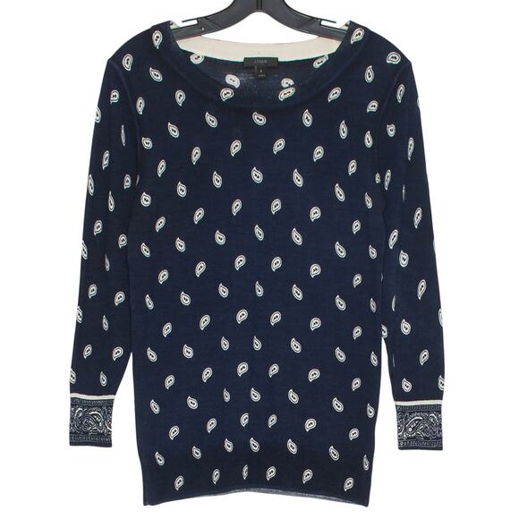 J Crew Sweater Tippi Merino Wool Preppy Minimalist Coastal Bandana Blue Small - Picture 1 of 8